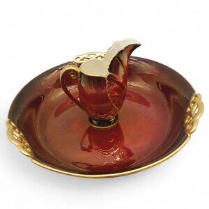 CARLTON WARE Rouge Royale Burgundy Red Bowl and Creamer England Vintage